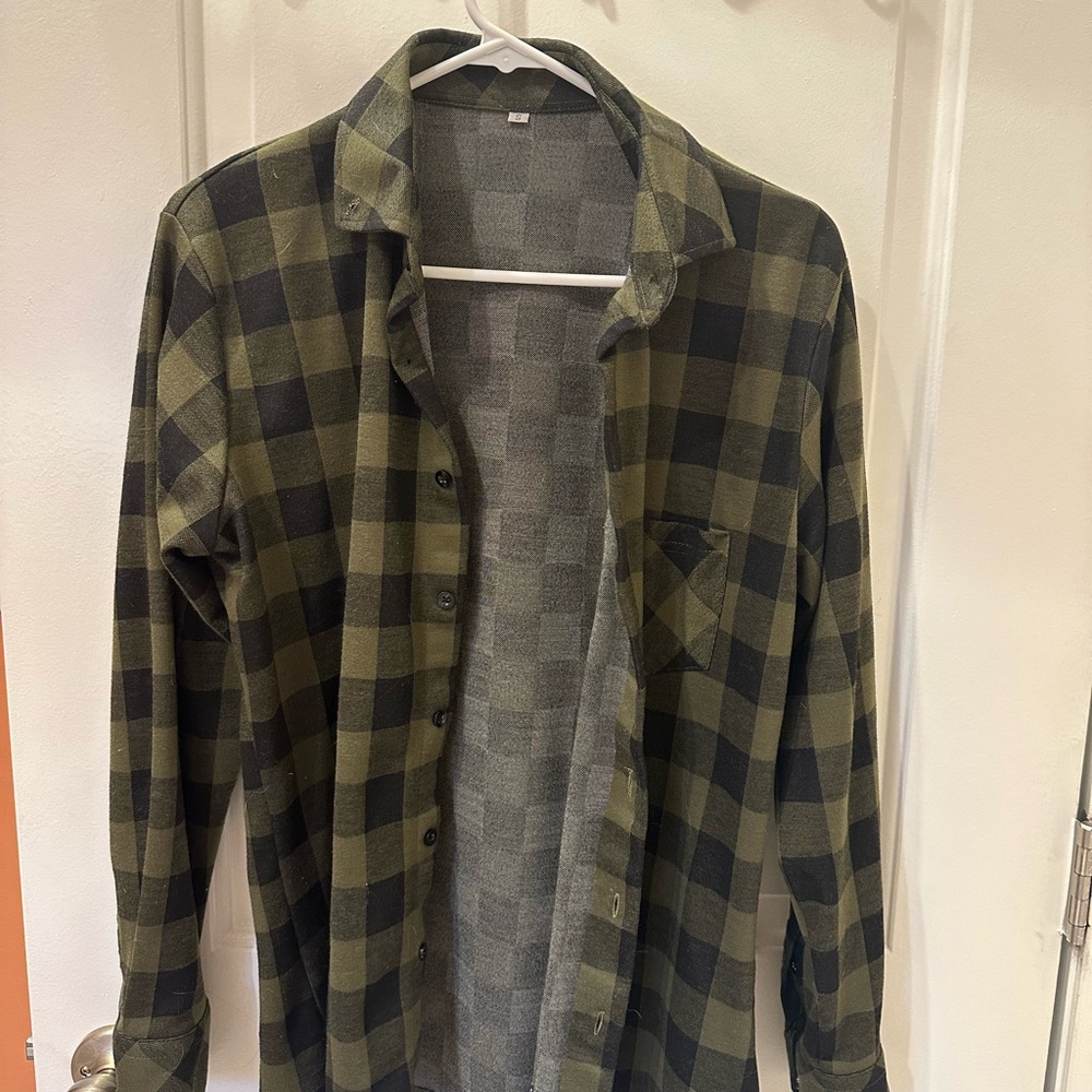 Green and Black Plaid Flannel Shirt
